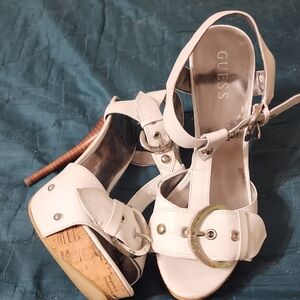 Guess White Platform Heels with Buckle